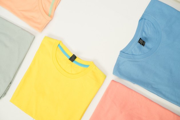 top view colourful t-shirt collage and compose