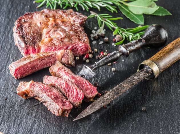 Medium Ribeye steak with spices.