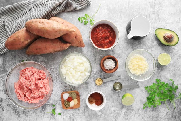 Ingredients for turkey taco stuffed sweet potatoes