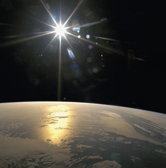 Satellite view of the sunrays falling on the earth's surface