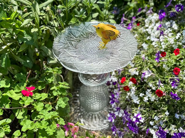 An Upcycled Glass Bird Bath to Complete Your Garden Oasis