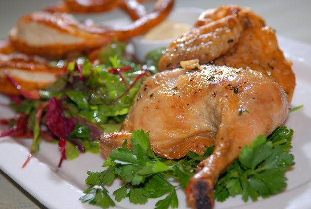 Chicken fried with greens