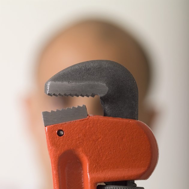 Close-up of a pipe wrench