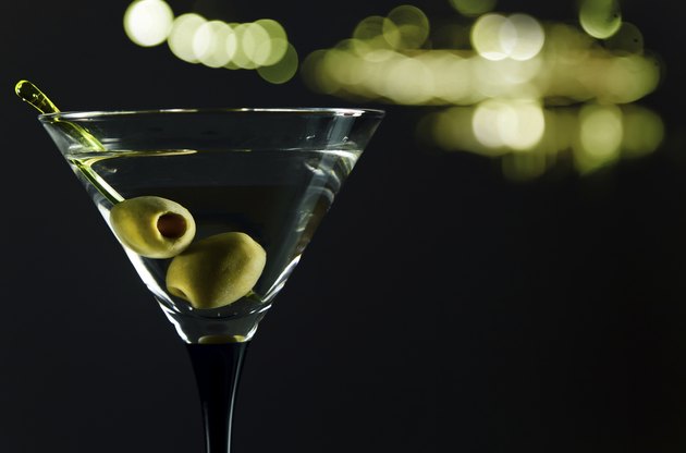 martini with green olives