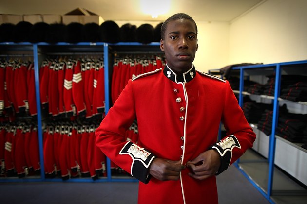 Soldiers From The Irish Guards Prepare For Ceremonial Duties Ahead Of The Royal Wedding