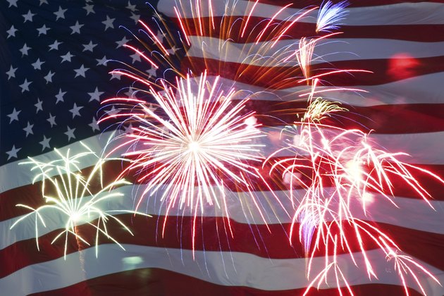 Fireworks and American flag