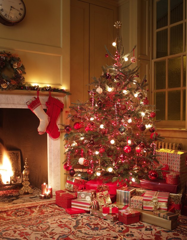Gifts in front of Christmas tree
