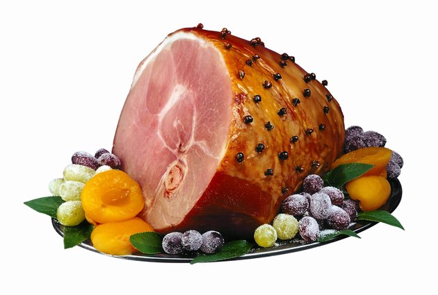 Ham with fruit garnish