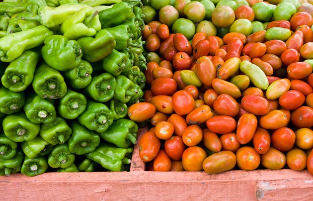 Fresh green peppers and tomatoes