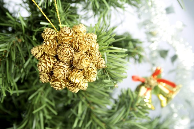 Close up shot of pine on Christmas tree