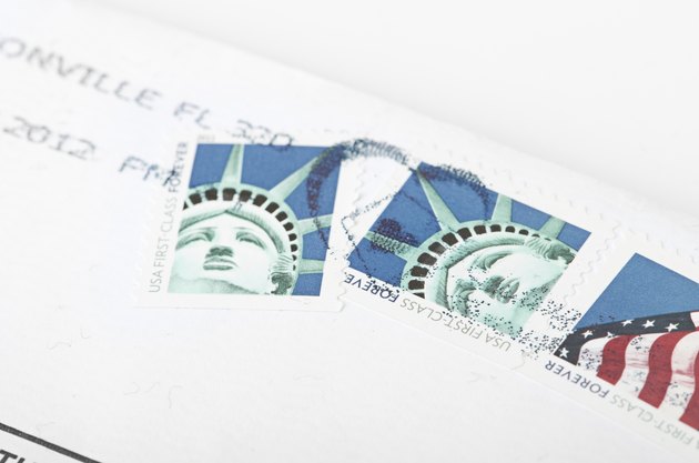 Postage stamp printed in USA shows the Statue of Liberty.