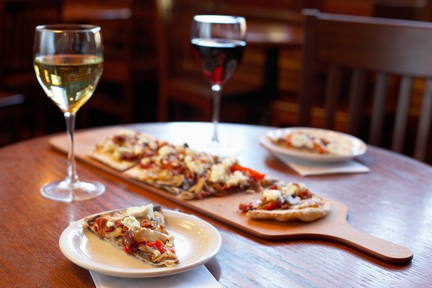 Traditional Italian pizza and wine