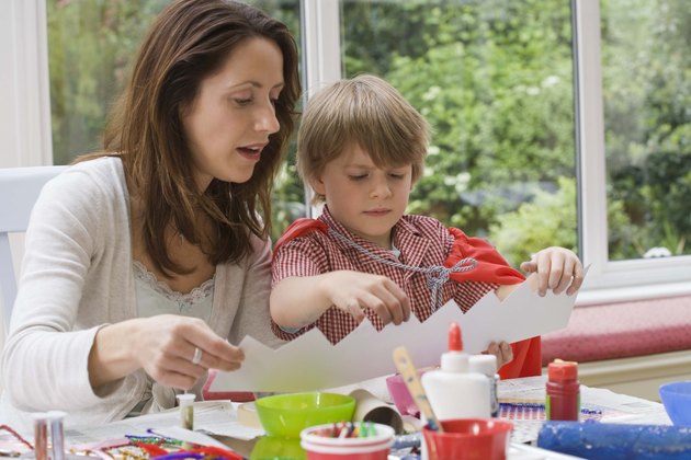 Mother and son doing crafts together
