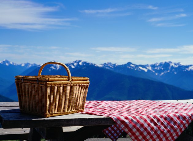 Picnic Basket on a Picnic Table on Hurricane Ridge