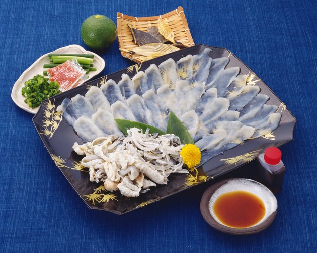 Sliced of Blowfish, High Angle View