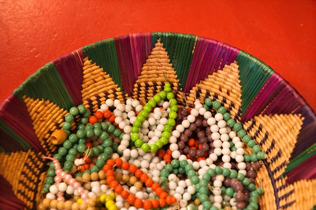 Basket of beaded bracelets