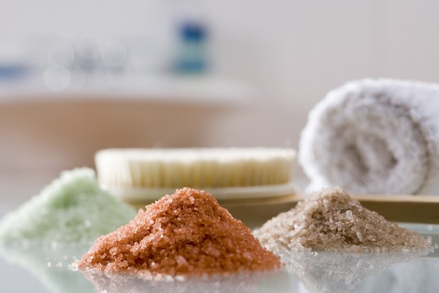 Bath salts, towel and body brush