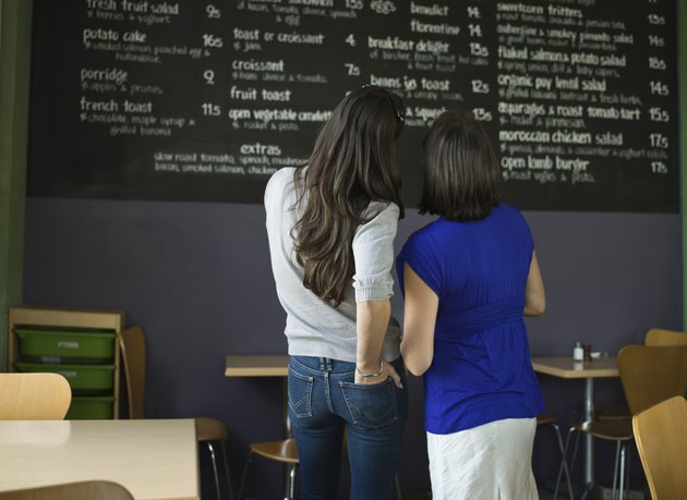 Women looking at menu in cafe