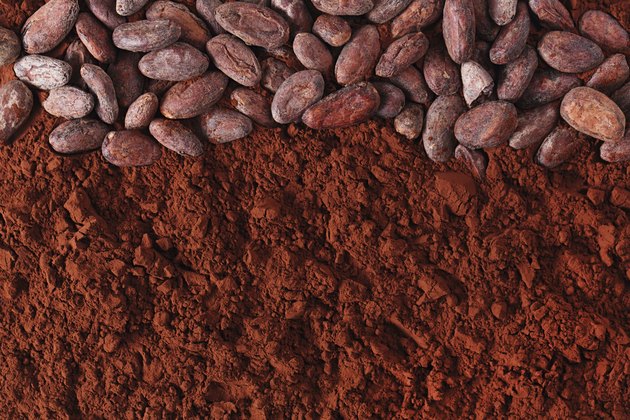 cocoa beans and powder background