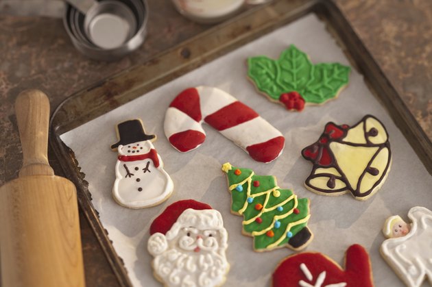 cristmas cookies on cookie sheet