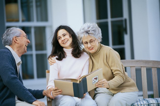 Family looking at photo album