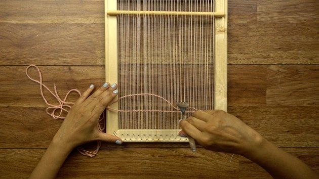 Weaving on DIY simple frame loom.