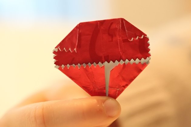 origami heart with gum wrapper