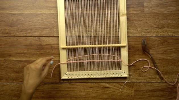 Weaving on DIY simple frame loom.