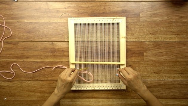 Weaving on DIY simple frame loom.