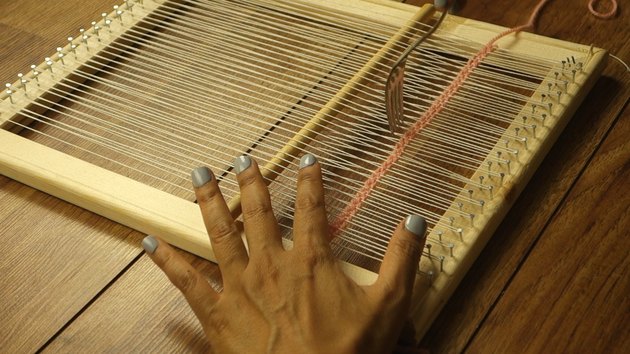 Weaving on DIY simple frame loom.