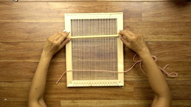 Weaving on DIY simple frame loom.