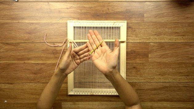 Weaving on DIY simple frame loom.