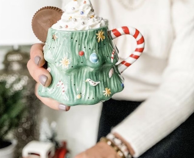 Vintage Starbucks Clear Glass Mug With Snowman Candy Cane and Tree