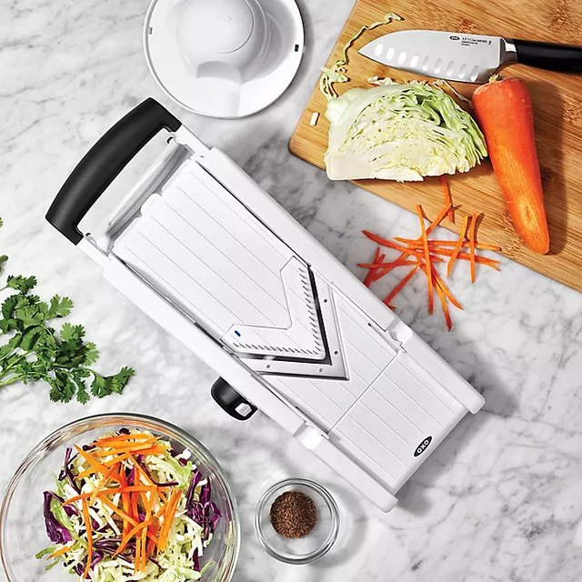 Choice Stainless Steel Mandoline with 2 Built-In Blades and 3-Piece  Interchangeable Julienne Blade Set