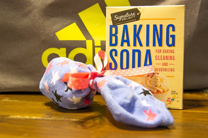 use socks and baking soda to freshen up stinky places