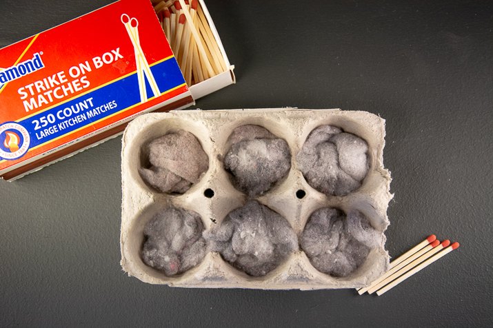 an image of fire starters made from an egg carton