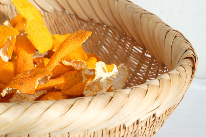 Dried mandarin peel on bamboo basket