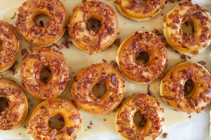 Multiple maple glazed bacon donuts