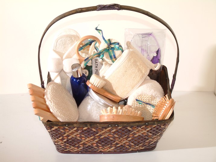 A gift basket of spa essentials