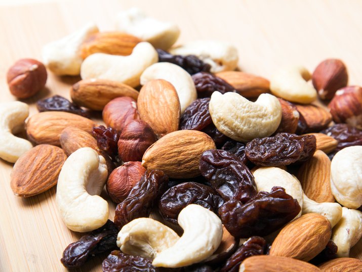 Trail mix on wooden background