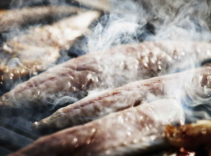 Mackerel cooking on a street food stall,Istanbul