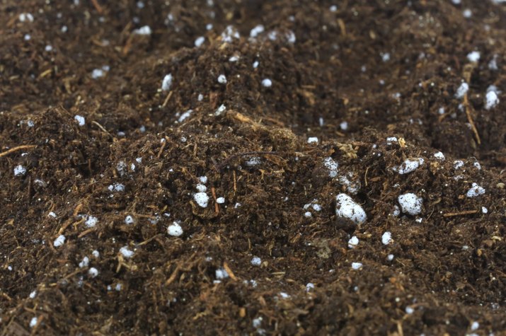 Close-up of potting soil with a mix of peat moss, perlite, compost, and other organic matter