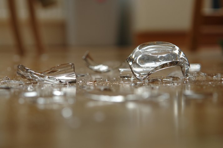 Close up of broken glass on floor