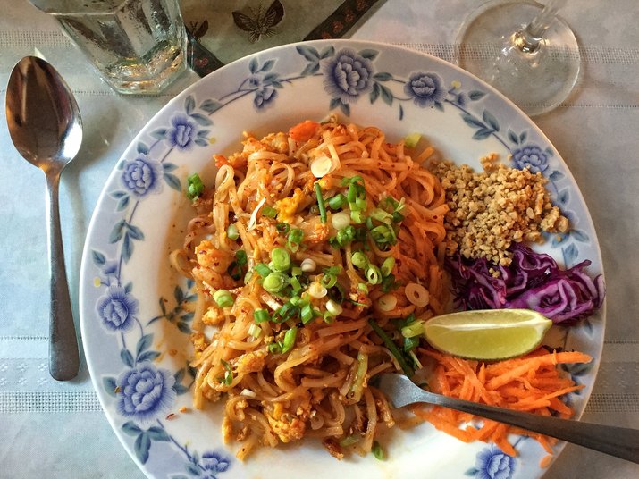 Directly Above Shot Of Shrimp Pad Thai Served On Table