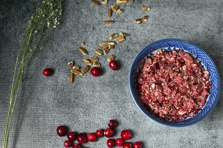 Cranberry orange relish with pecans in a bowl