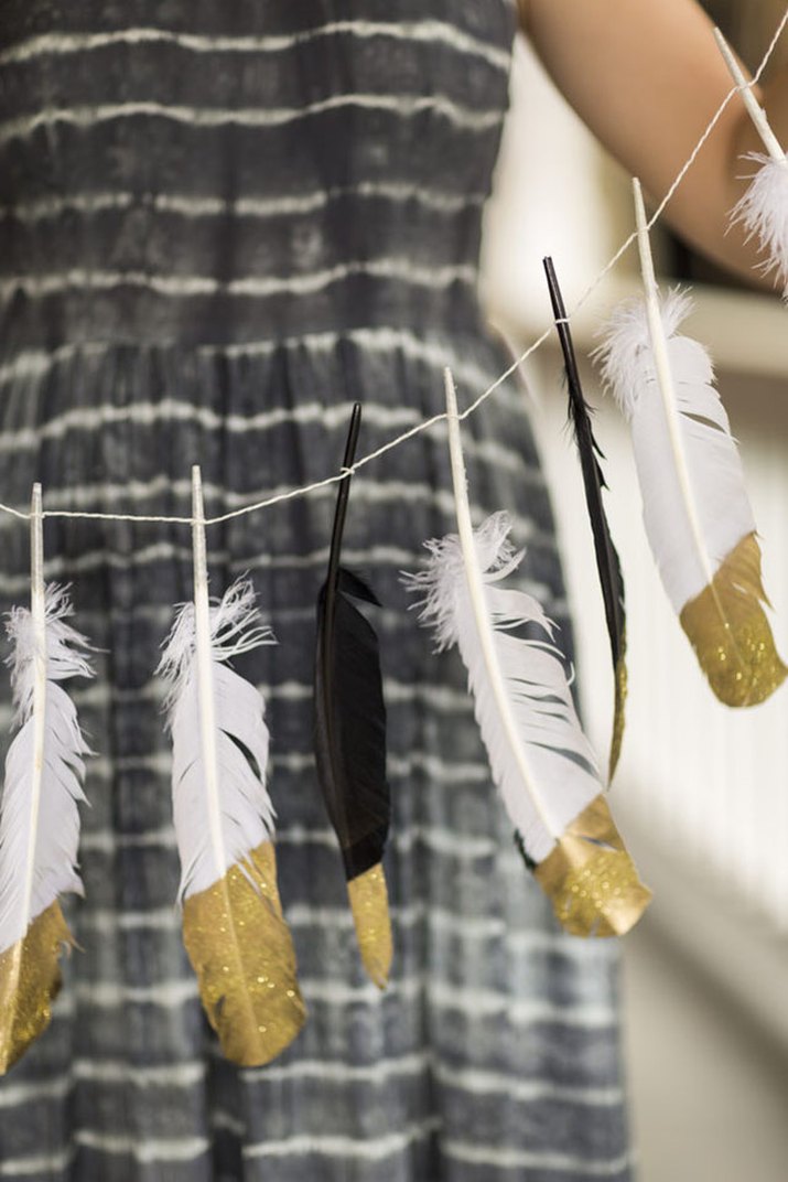 Feather garland with gold tips.