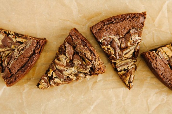 Marbled peanut butter and chocolate brownie wedges