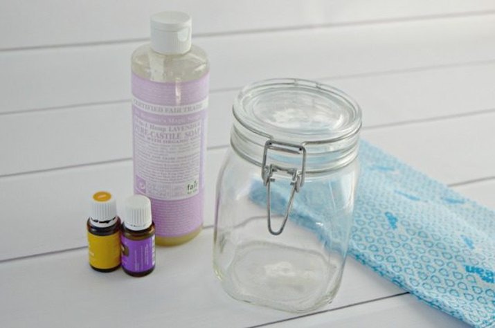Glass jar, reusable wipe, and liquid soap