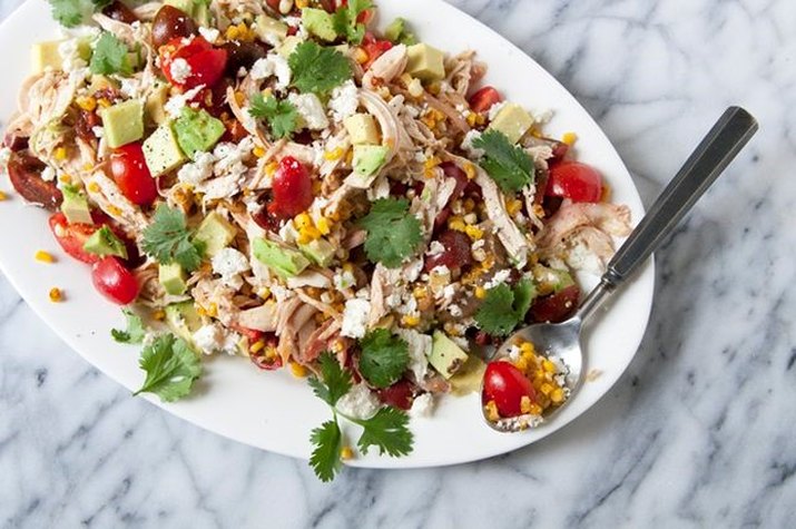 Charred Corn with Chicken and Cheese Salad