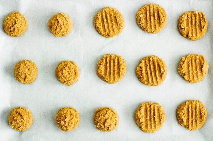 Peanut butter cookies of different shapes and sizes.